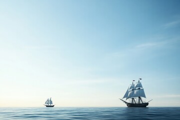 lone pirate ship engaged in sea battle with another vessel expansive ocean horizon in background
