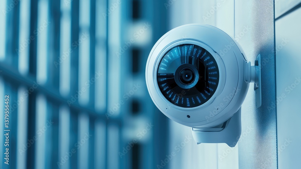 Poster autonomous ai security robot patrolling a futuristic smart city, artificial intelligence surveillanc
