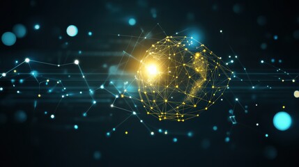 Obraz premium Abstract Golden Sphere Network in Dark Blue Space