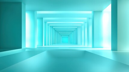 Abstract Turquoise Light Tunnel Perspective