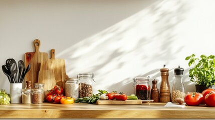 Preparing Fresh Ingredients and Tools on a Kitchen Counter with Sunlight