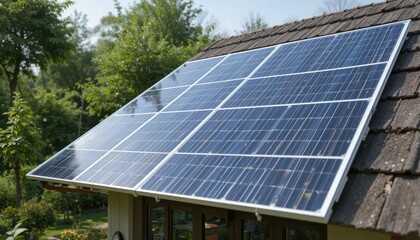 Contemporary home with solar panel installed on the roof emphasizing eco-friendly energy solutions