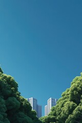 Fototapeta premium minimalistic cityscape illustration showcases urban greenery with skyscrapers on horizon