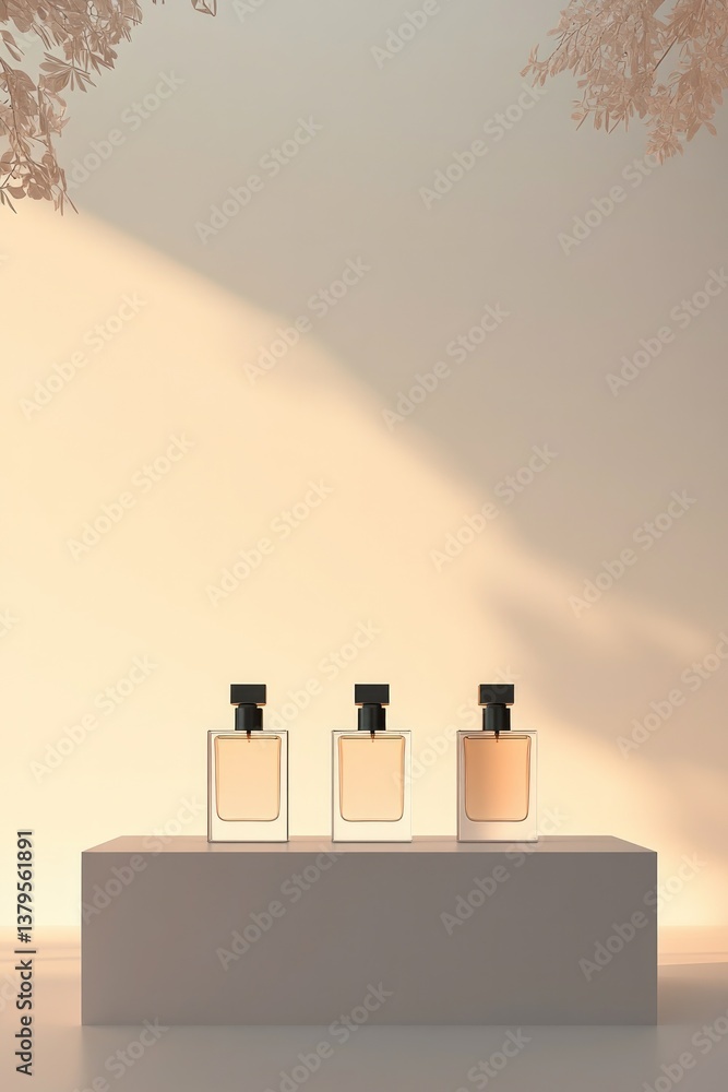 Leinwandbilder minimalistic empty podium displaying fragrance bottles with ample copy space around