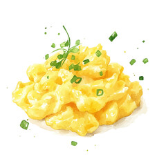 A watercolor vector illustration of Scrambled Eggs, isolated on a white background.

