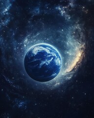 Naklejka premium A stunning view of earth from space capturing the planet’s majestic beauty and the vastness of the universe