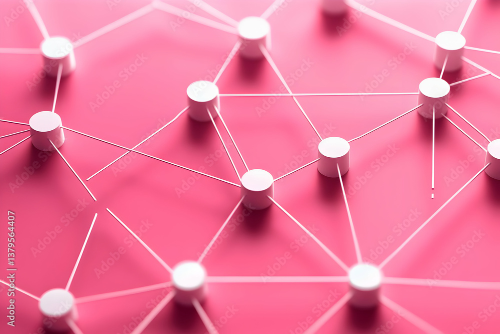 Poster abstract representation of connections in technology, showcasing a network of nodes against a vibran