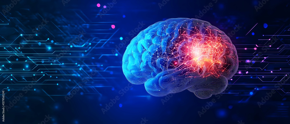 Poster an abstract representation of a human brain illuminated by colorful neural connections, symbolizing 