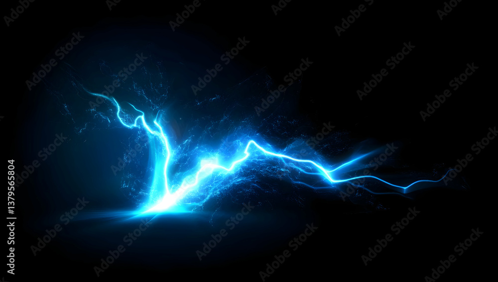 Poster an electrifying display of blue lightning against a black background, symbolizing power and energy i
