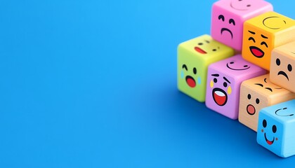 Colorful Emoji Cubes on Blue.