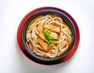 Delicious Chicken Udon Noodle Soup in a Black Bowl Asian Cuisine Restaurant Food