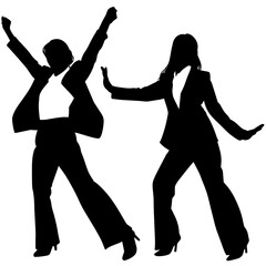 万歳している女性と手を広げている女性のシルエットイラスト