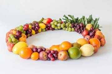 Colorful Fruit Wreath Composition on White Background for Healthy Eating