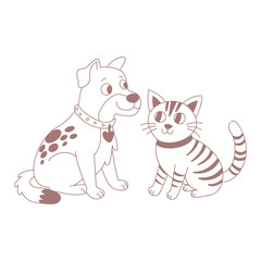 Friendship between a cat and a dog. Pets are friends.