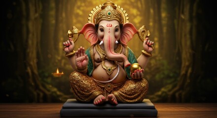 Fototapeta premium Ganesha Statue in a Sacred Forest Setting