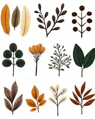 Fototapeta premium Various elegant leaf designs in rich colors.