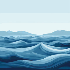 Naklejka premium Abstract Ocean Waves with Distant Mountains in Serene Blue Color Palette