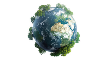 Earth's Embrace: A vibrant 3D rendering showcases planet Earth, adorned with lush greenery, symbolizing environmental harmony and global sustainability.