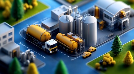 Industrial Complex Tanker Trucks Delivering Goods.