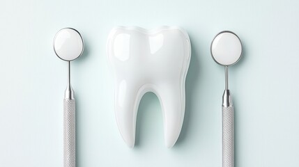 A dental professional closely examining a tooth with various dental tools and instruments in a clinical setting