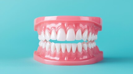 Obraz premium A close up view of a detailed plastic dental model displaying a complete set of human teeth