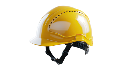 Safety First: A close-up view of a vibrant yellow construction helmet, designed for optimal protection