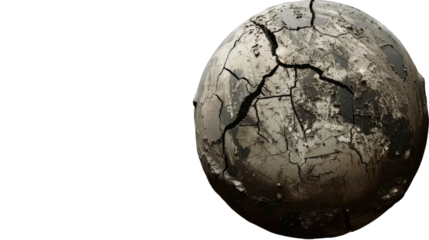 Cracked Earth: Detailed depiction of a cracked earth globe, symbolizing environmental issues, disasters, and the effects of climate change.