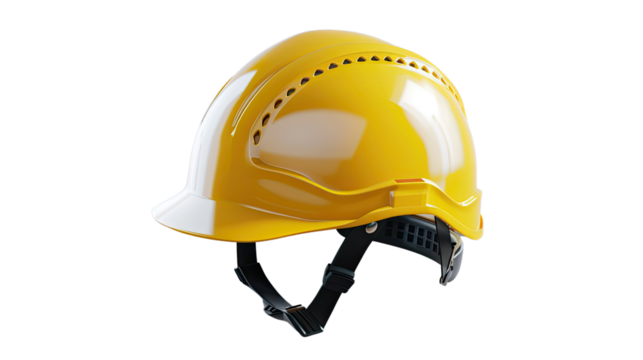 Safety First: A close-up view of a vibrant yellow construction helmet, designed for optimal protection