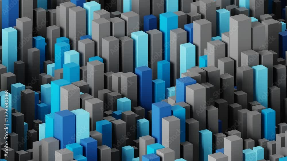 Poster 3d render animation background with abstract moving shape in blue and grey color