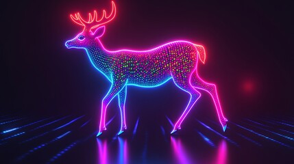 Neon deer silhouette on digital platform