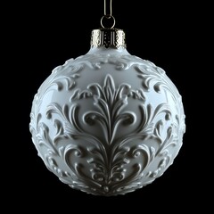 Fototapeta premium Ornate white Christmas ornament against black background