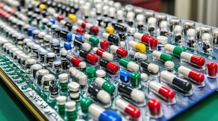 Fototapeta premium Colorful Assortment of Pills and Capsules in a Plastic Tray
