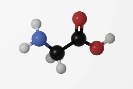 3D model of glycine  molecule with white background (CG render)