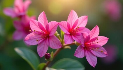 Delicate fuchsia flowers, repeating motif, soft focus , bloom, nature