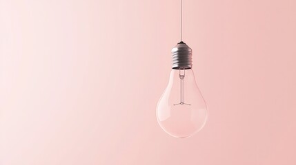 solitary light bulb hanging against plain pastel-colored background symbolizes new idea creativity and innovation