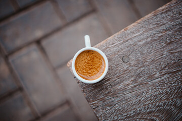 Top-View of Espresso in a Cup with Neutral Gray Background