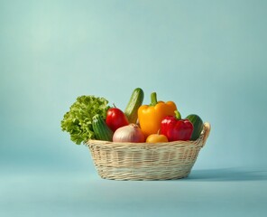 Assorted Fresh Vegetables in Wicker Basket for Healthy Eating Concept