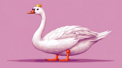 Obraz premium Cartoon swan with crown on vibrant background. Possible use children's book illustration