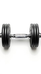 Heavy Iron Dumbbell with Black Plates, Knurled Handle on Clean White Background