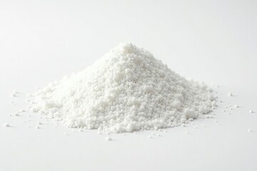 Pile of white granulated sugar on white background, ingredient, white background