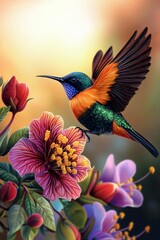 An exquisite depiction of nature with floral elements and a bird.