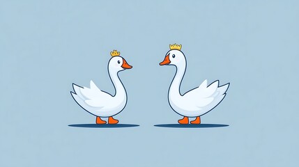 Obraz premium Cute cartoon swans with crowns facing each other. Possible use Children's book illustration