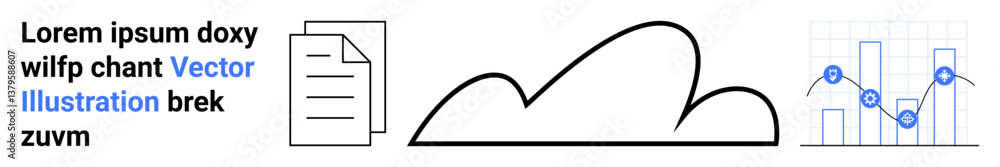 Aufkleber text document, cloud outline, and graph with bar and line chart elements highlight digital innovatio