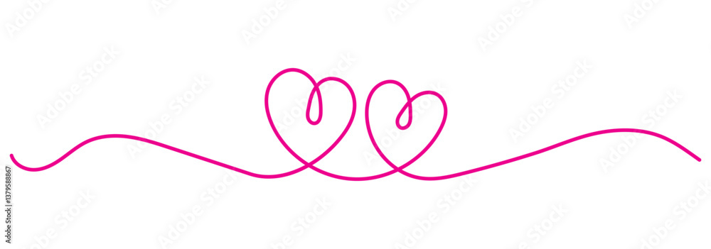 Poster one continuous drawing of heart and color shape love sign. thin flourish and romantic symbols in sim