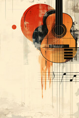 Artistic Abstract Vector Background Featuring Guitar and Piano Keys With Clean Beige Backdrop and Text Area