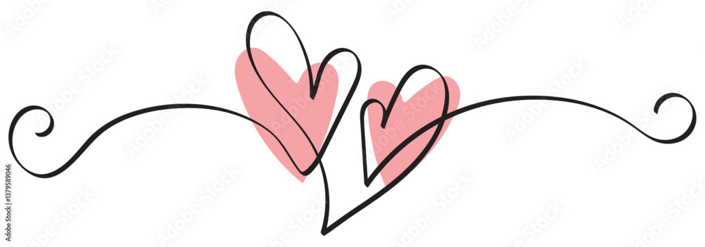 Poster one continuous drawing of heart and color shape love sign. thin flourish and romantic symbols in sim