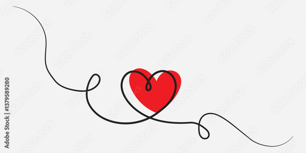 Poster one continuous drawing of heart and color shape love sign. thin flourish and romantic symbols in sim
