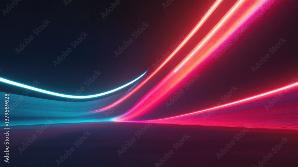 Poster vibrant neon color background displaying dynamic streaks of light against dark setting