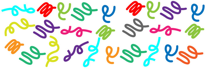 Abstract Color Rainbow Gradient Shapes Set. Vector Graphic with Wavy Lines in Bright Colors. Colorful Fluid Wave Pattern. Squiggly Design Elements.