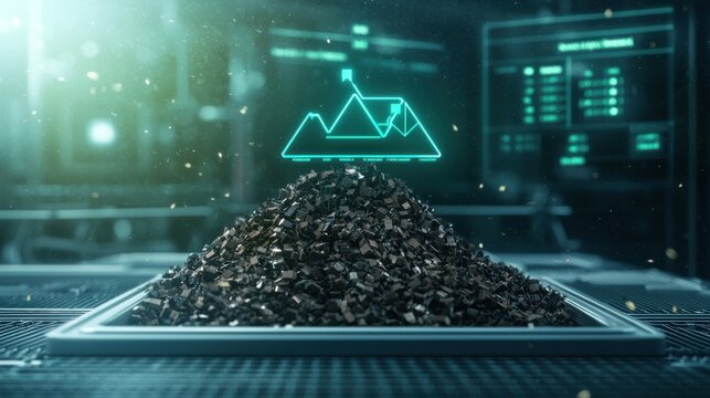 Analyzing data trends from raw materials digital lab 3d visualization high-tech environment close-up view innovation insights